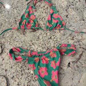 Kulani Kinis Green Bikini with Hot Pink Floral Print